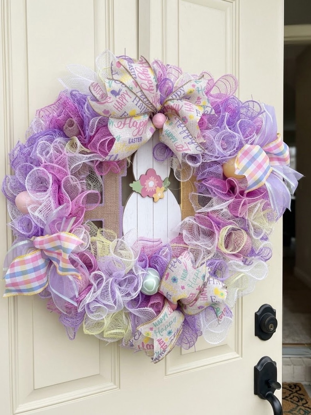 Easter Pastel Ribbon & Mesh Wreath - Pink Purple